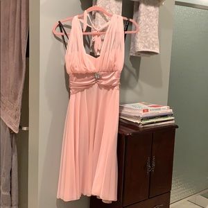 Pink chiffon cocktail dress.